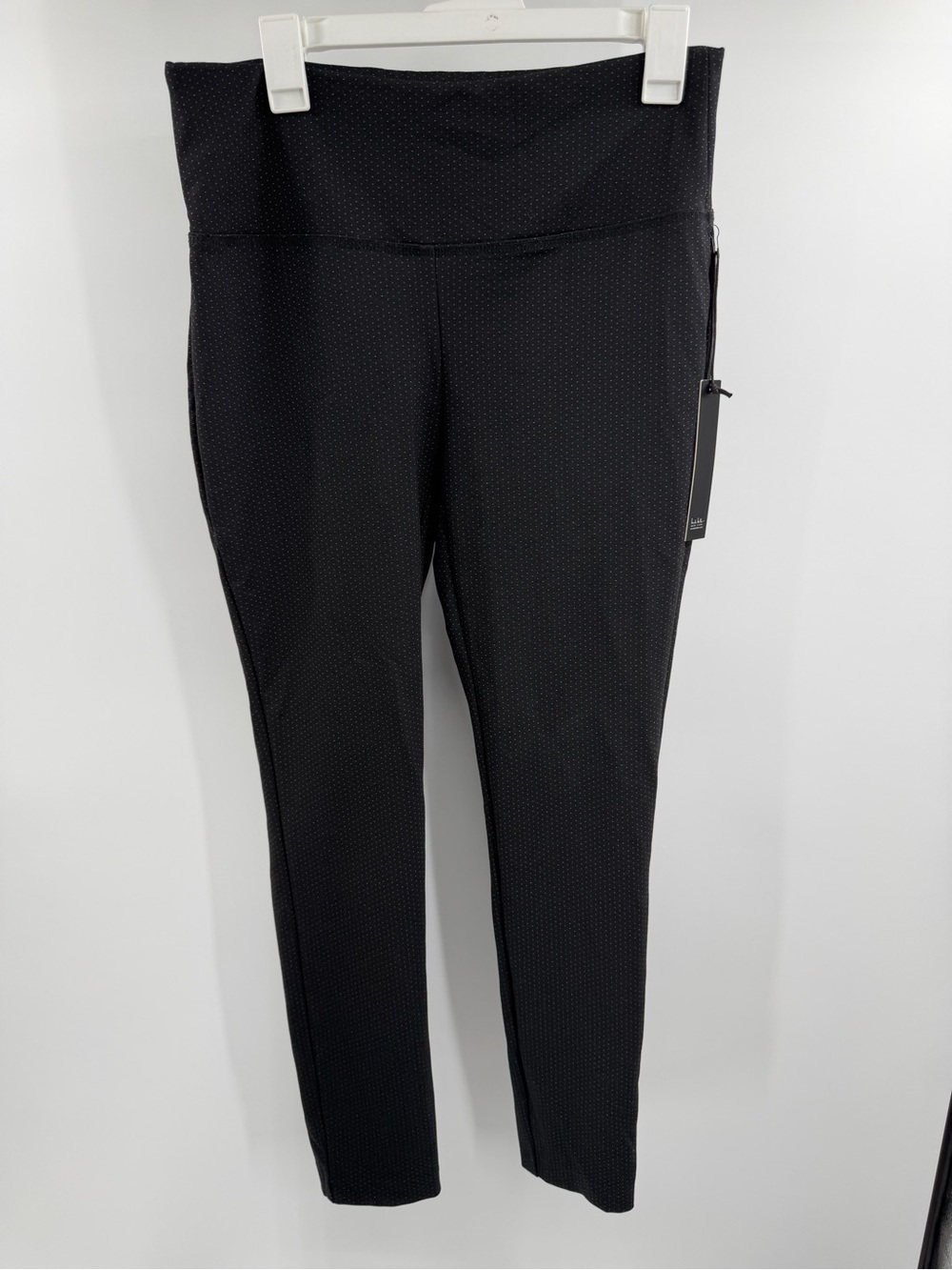 Nicole Miller Black White Micro Polka Dot Printed Pull On Ponte Knit Pant Medium